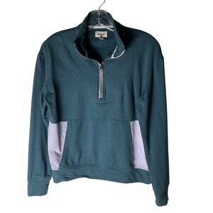 Pact Perfectly Lightweight 1/4-Zip Pullover Top Cotton Green Purple Size XS